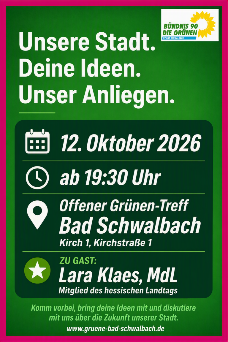 Offener Grünen-Treff in SWA 12.10.26: Bürgerinnen und Bürger sind zum Austausch eingeladen!